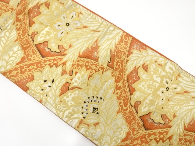 JAPANESE KIMONO / ANTIQUE FUKURO OBI / SILK / WOVEN FLORAL SARASA